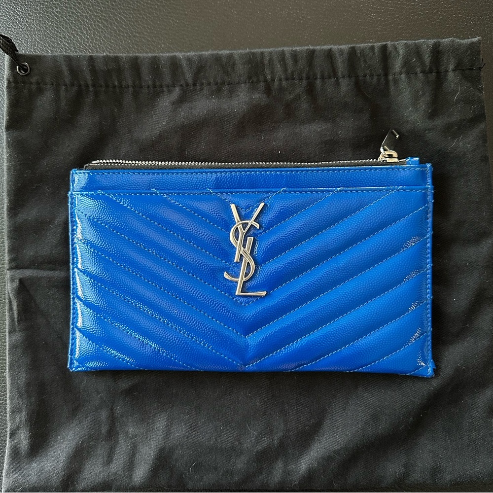 YSL Grain De Poudre Chevron Monogram Bill Pouch